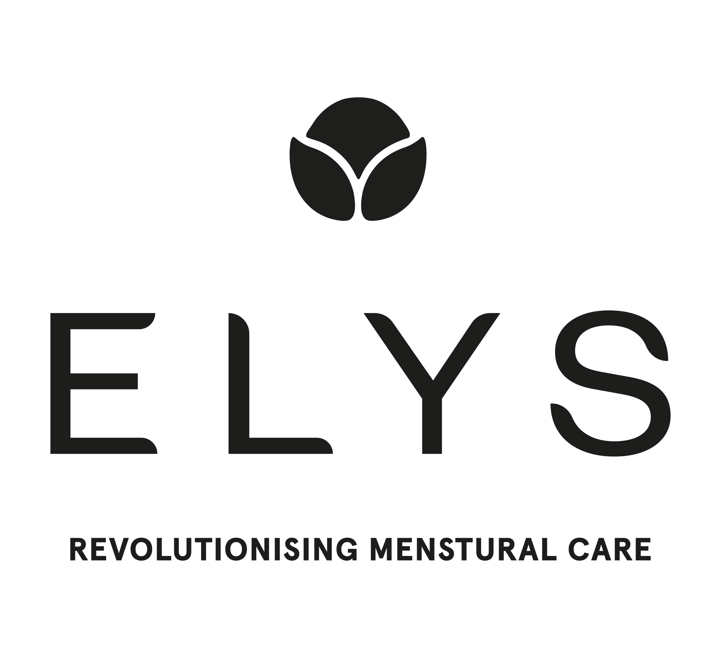Logo of ELYS with Elys symbol, a flower/cup and hands, on a white background