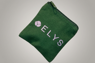 Green pouch with 'ELYS' branding on a gray background