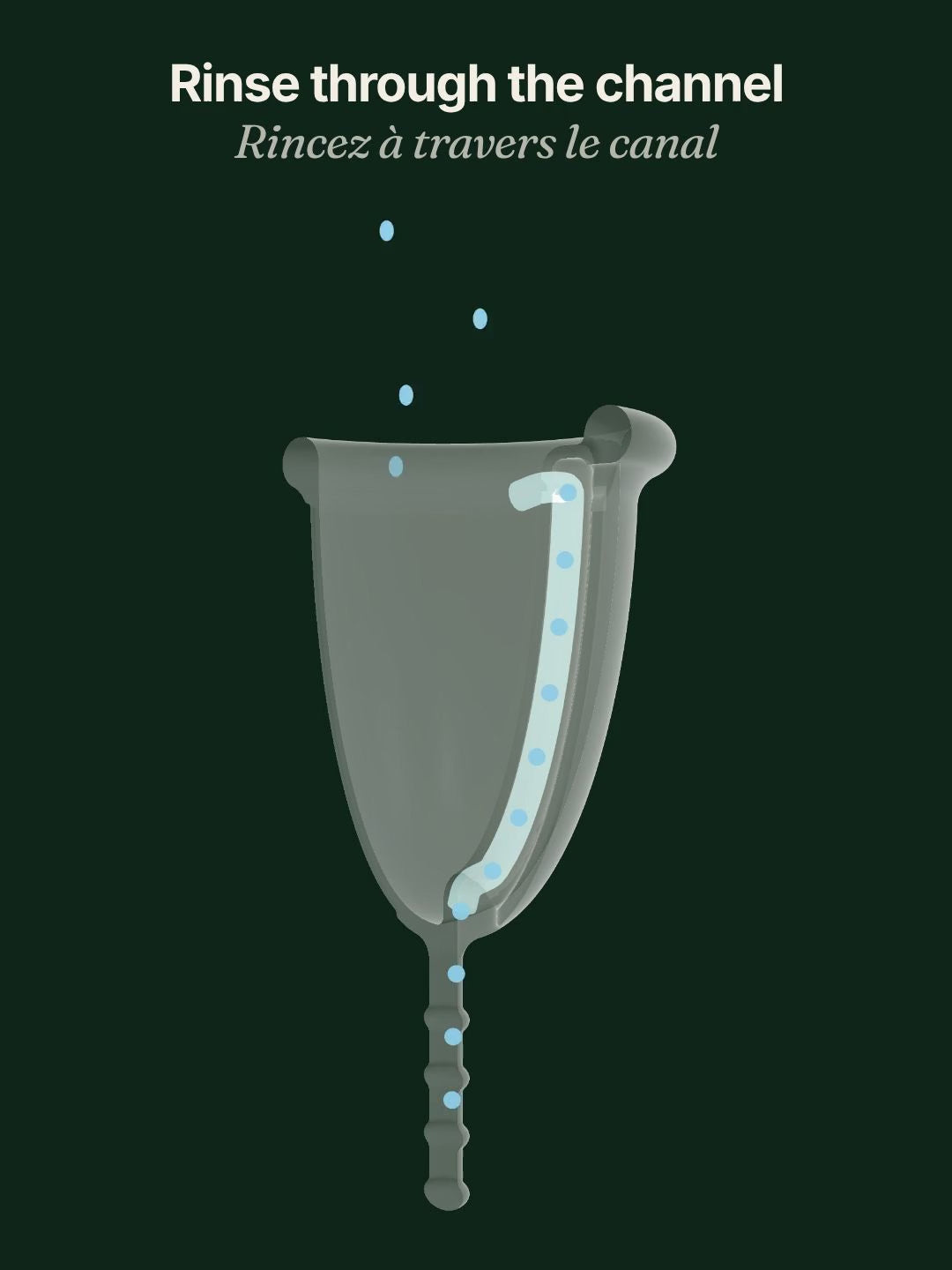 Rinsing the Elys cup: water runs through the air channel